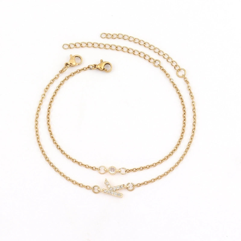 201 Stainless Steel Copper Inlay Letter Zircon Bracelets