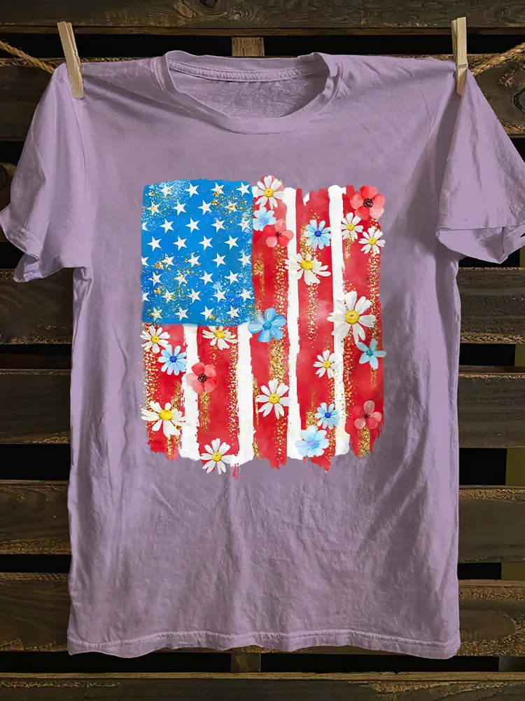Flower Brushstroke America Flag T-shirt