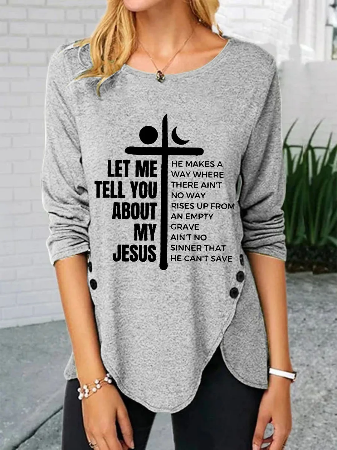 Easter Women's Let Me Tell You Letter Print Buttons Top
