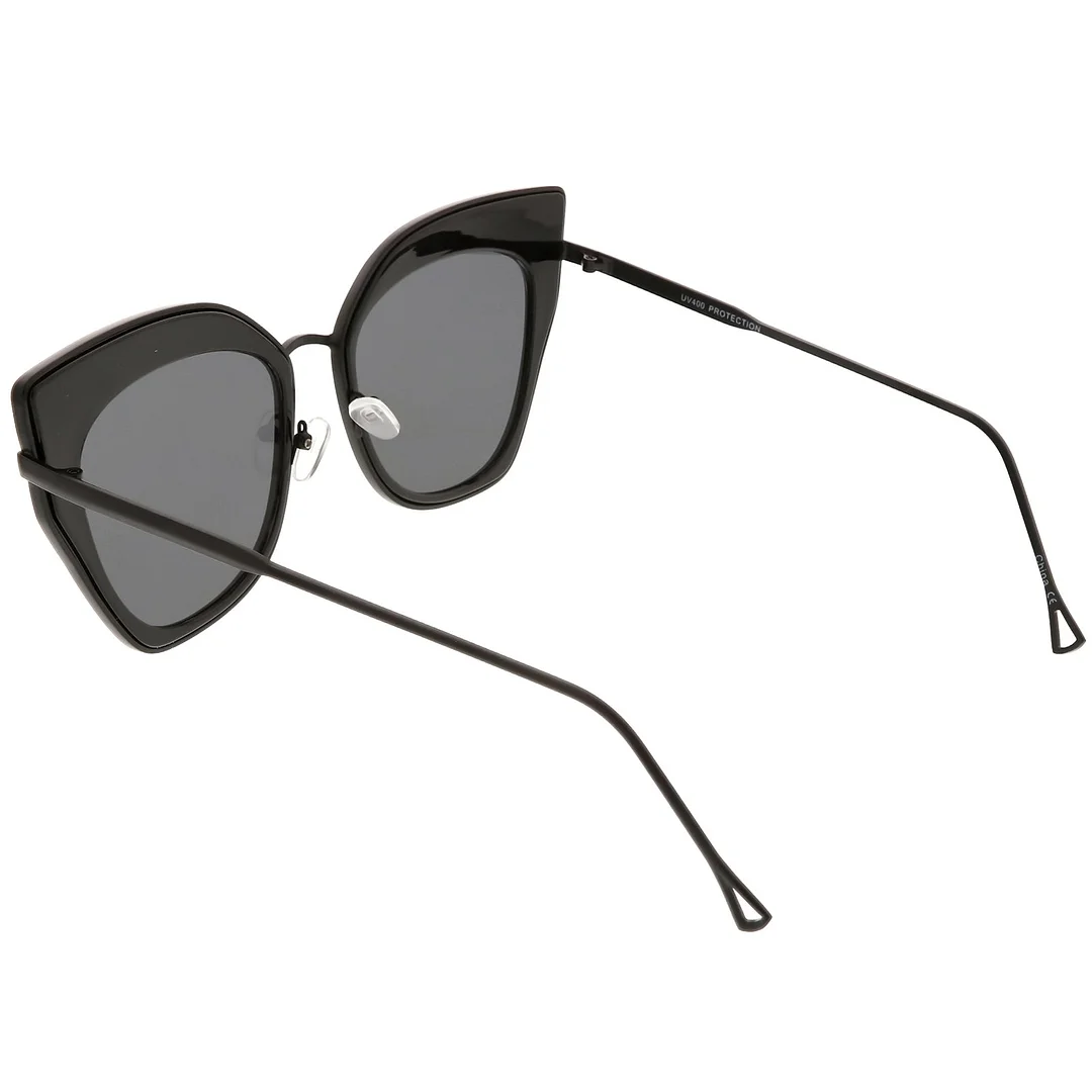 Oversize Pointed Cat Eye glasses Slim Metal Nose Bridge Neutral Square Lens 58mm