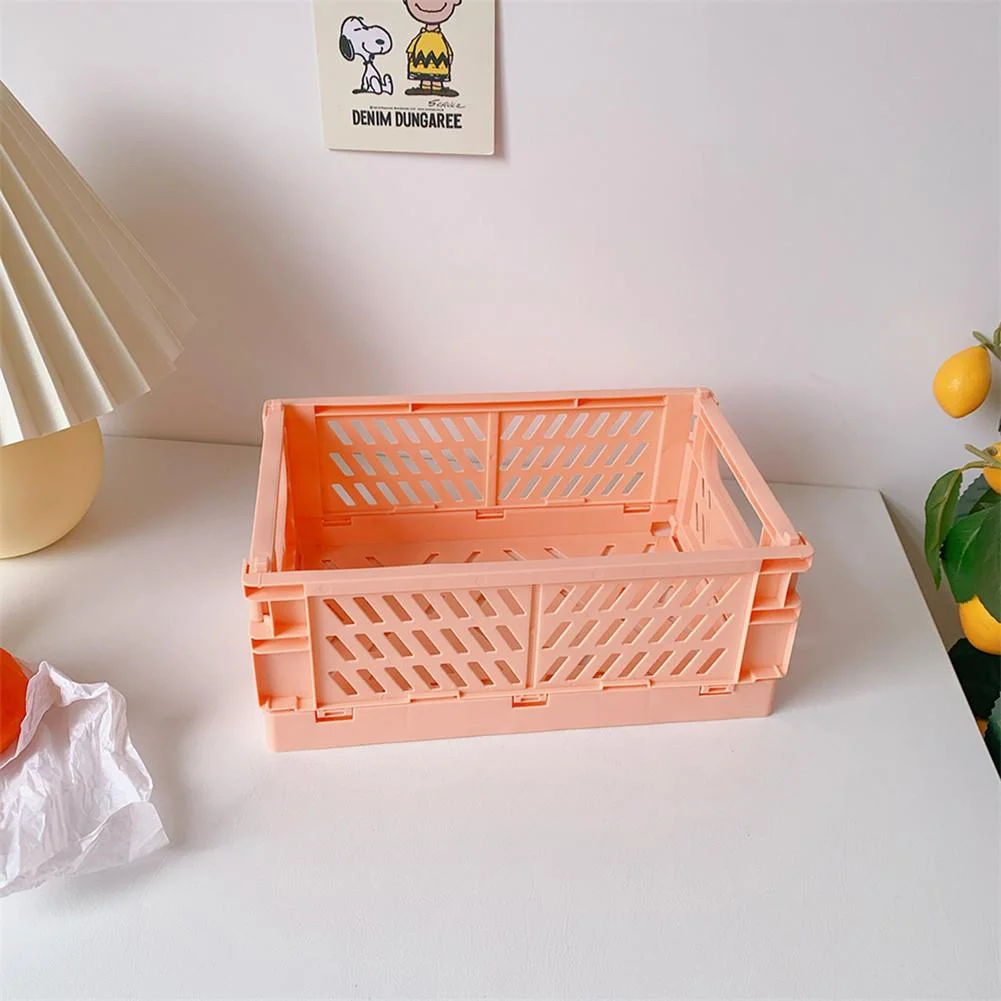 24.8x16.5x9.7cm New Collapsible Crate Plastic Folding Storage Box Basket Utility Cosmetic Container Desktop Holder Home Use