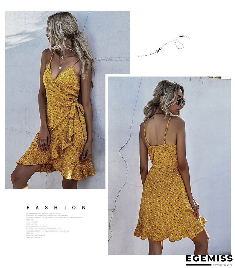Summer Printing Irregular Ruffled Suspenders Dress Women | EGEMISS