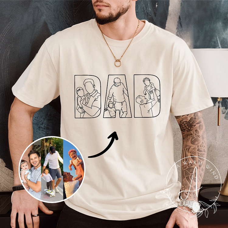 Custom Dad Shirt Portrait From Photo, Personalized Dad Photo Outline Shirt,Father's Day Gift