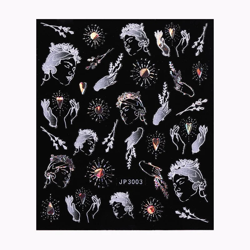 5D White Nail Sticker Rose Flower Engraved Embosse Design Transfer Decals Slider Wraps DIY Nail Art Decoration Accessories