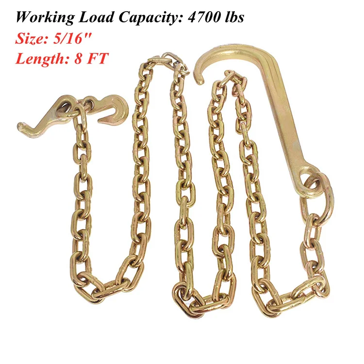 SEBLAFF 5/16 x 8 FT Grade 70 Tow Chain 15 J Hook Mini T Hook Replacement for Recovery Wrecker Axle