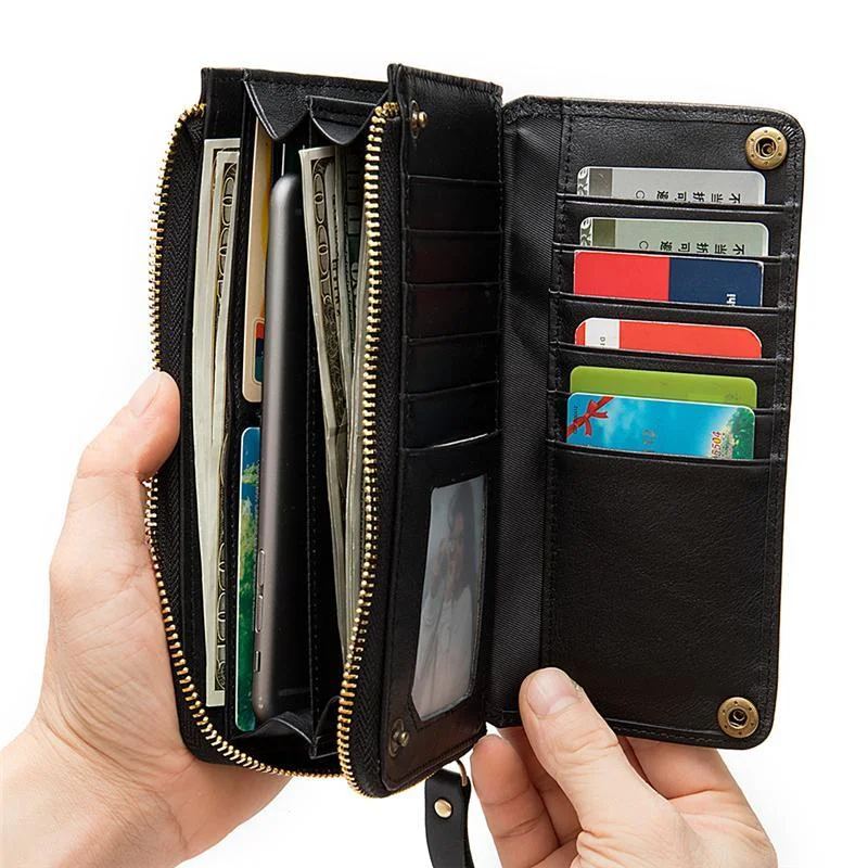 Casual Style Card Slot Currency Pocket Magnetic Closure Soft Leather Wallet