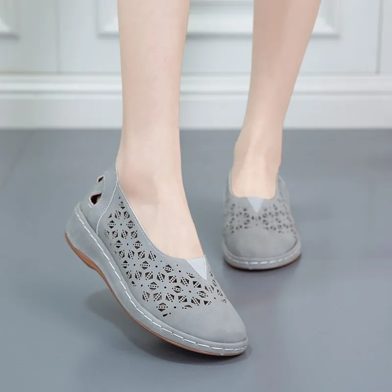 Yyvonne Casual Flat-Bottomed Hollow Hole Shoes Women Retro Round Head Pedal Lefu Shoes Lazy Single Shoes