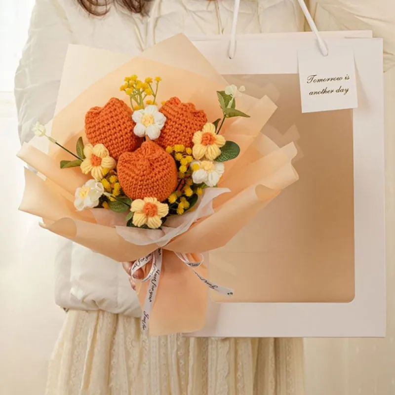 Handmade Crochet Tulip Bouquet - Knitted Flower Gift for Women, Home Decor