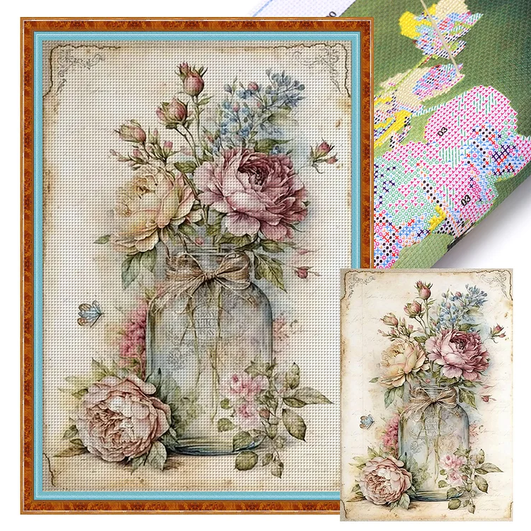 【Huacan Brand】Retro Poster - Peonies In A Vase 11CT Stamped Cross Stitch 40*60CM