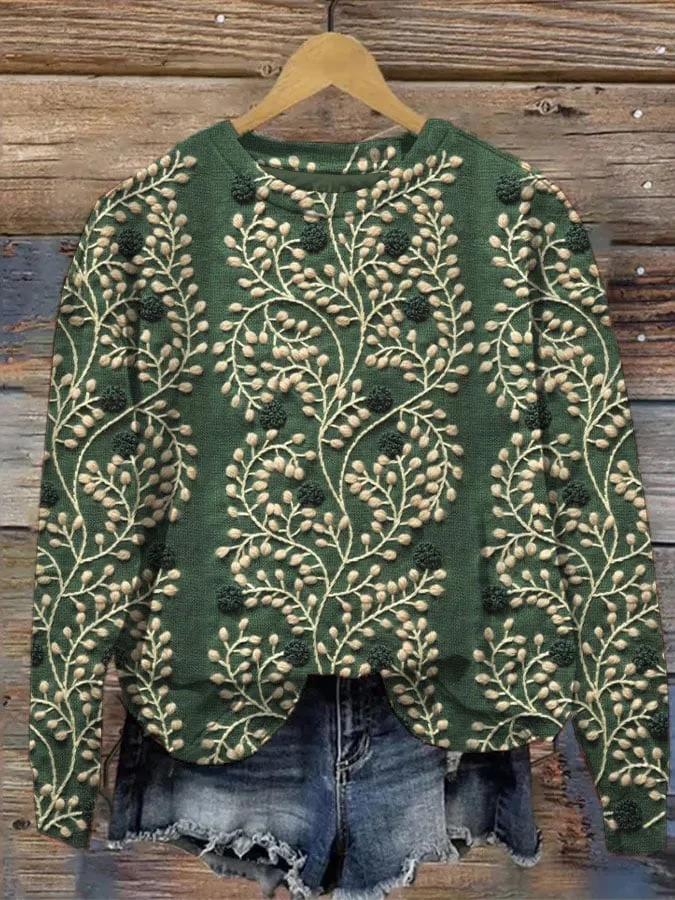 Women's Three-dimensional Elegant Vine Print Sweatshirt