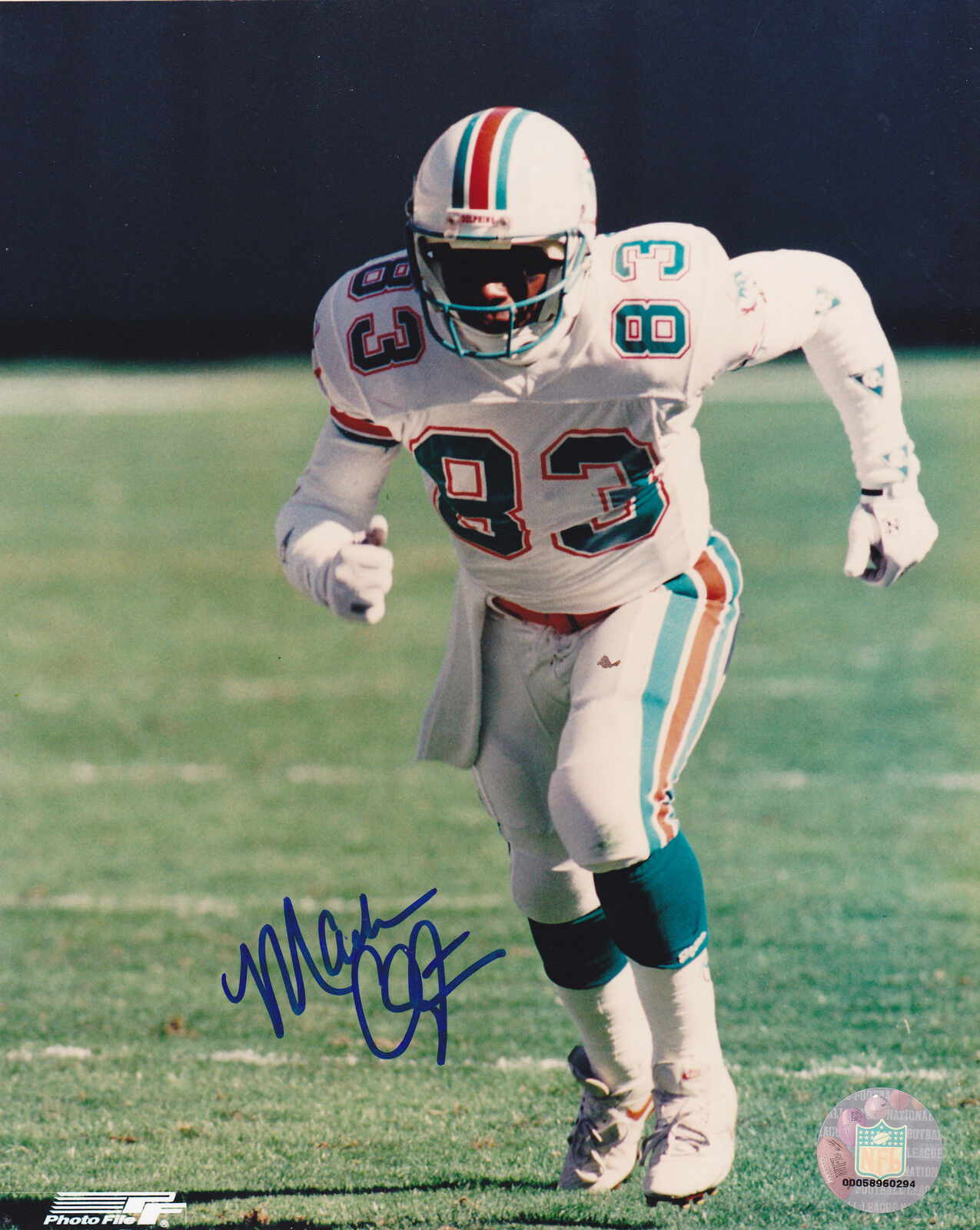 MARK CLAYTON MIAMI DOLPHINS ACTION SIGNED 8x10