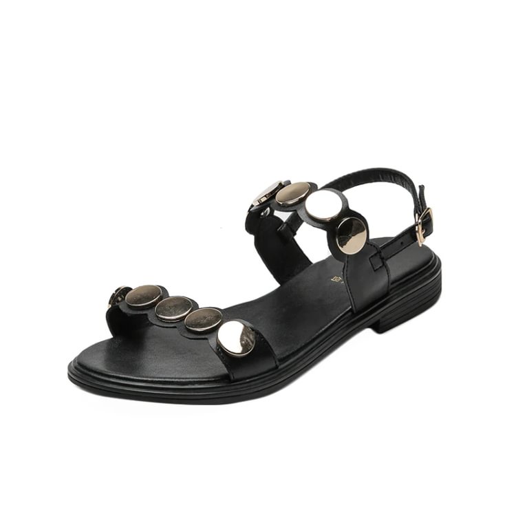 Round Toe Chunky Heel Casual Buckle Sandals