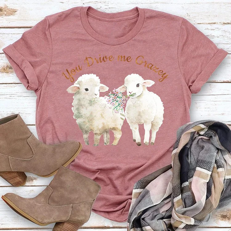 You Drive Me Grazey Sheep Round Neck T-shirt-0018871