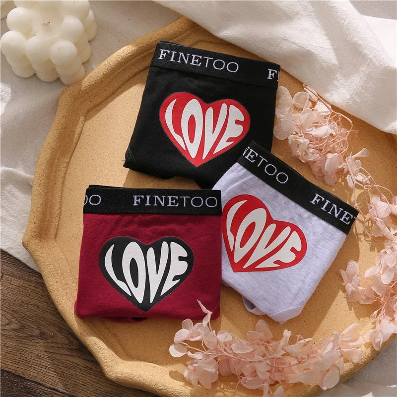 FINETOO Fashion Printing Panties Love Heart Cotton Underwear Women M-2XL Female Underpants Plus Size Girls Briefs Lingerie 2021