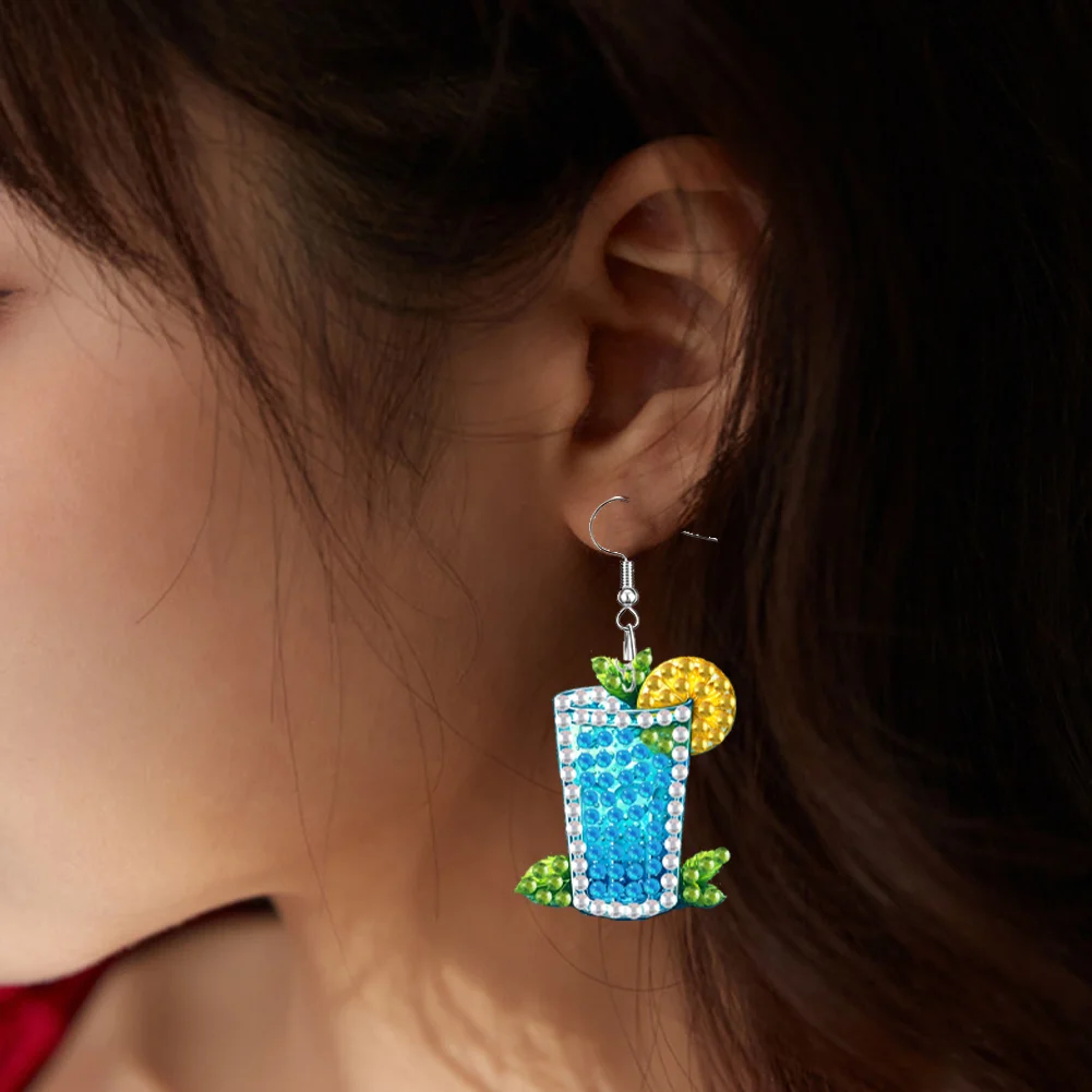 4 Pairs Drinks Double Sided Diamond Painting Earrings DIY Earrings Making Kit