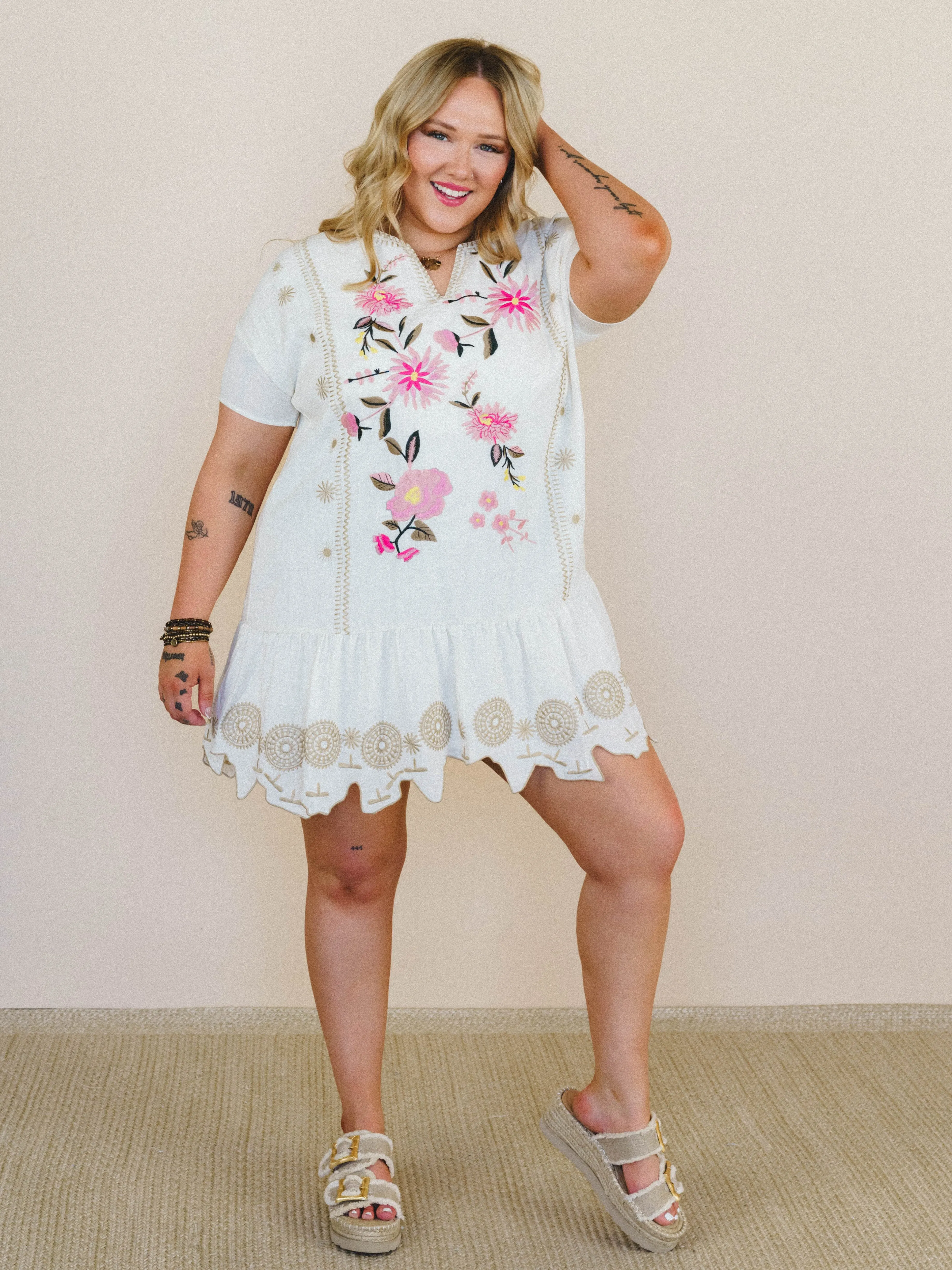 Sweet Dandy Embroidered Dress - Cream