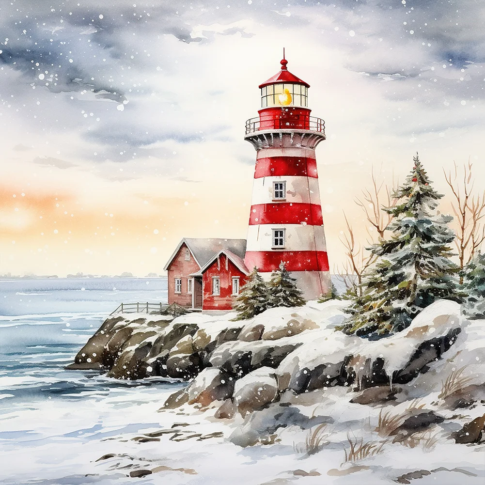 Diamond Painting - Full Round Drill - Christmas Lighthouse(Canvas|30*30cm)