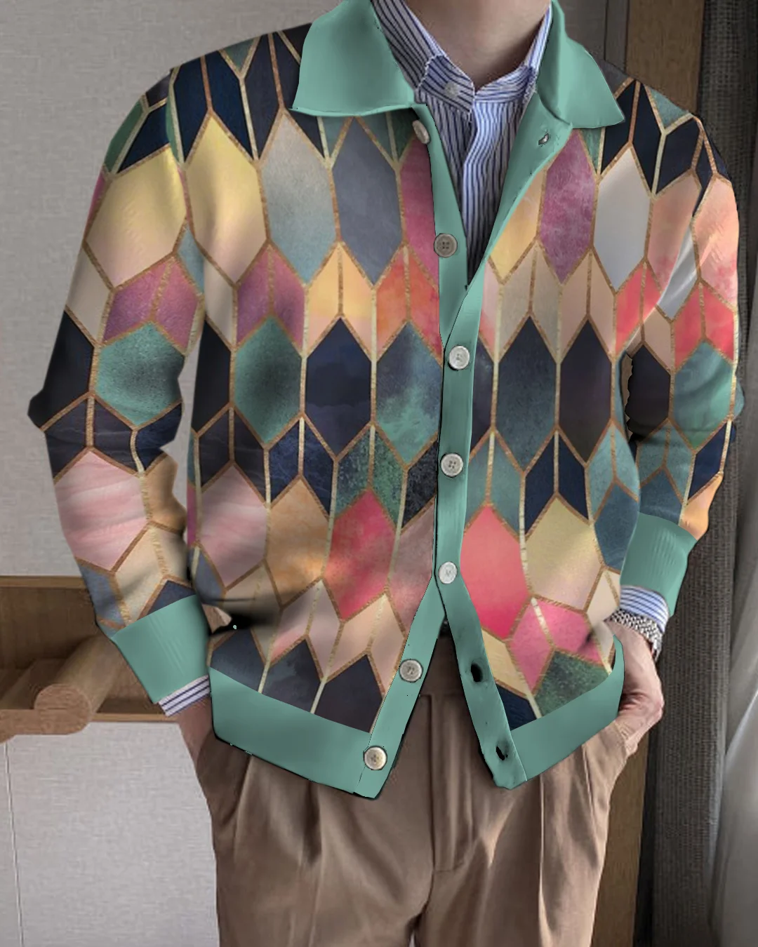 Men's Lapel Knitted Sweater Cardigan 4a60