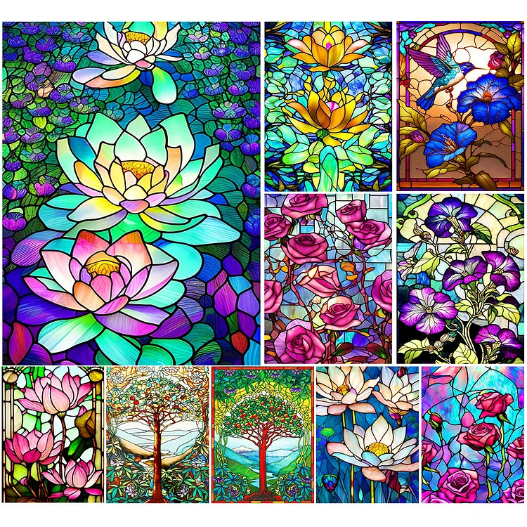 4PCS Diamond Painting - Full Round - Stained Glass(30*40cm)