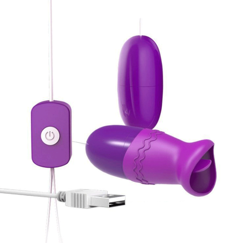 Wired Remote Control Bullet Vibrator With Tongue, Double Vibrating Eggs Double Stimulations - Rose Toy