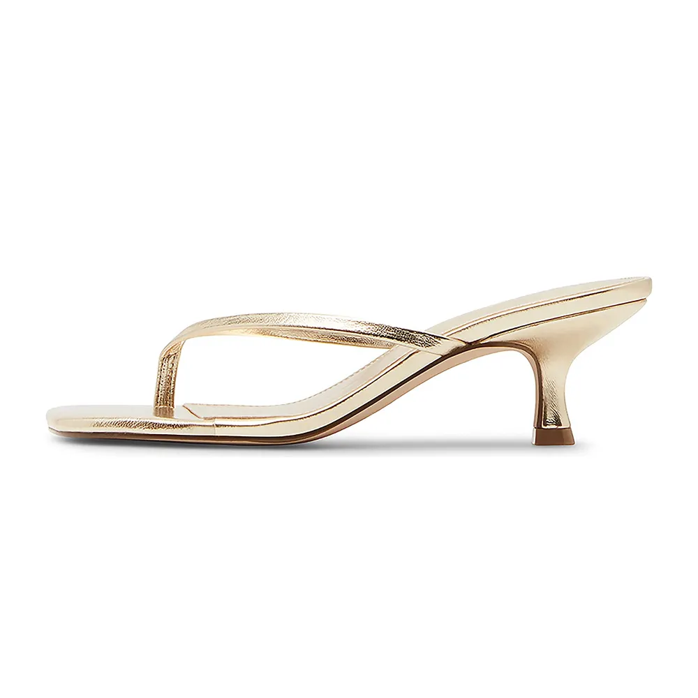 Square Toe Kitten Heels Flip Flop Causal Gold Sandals for Women