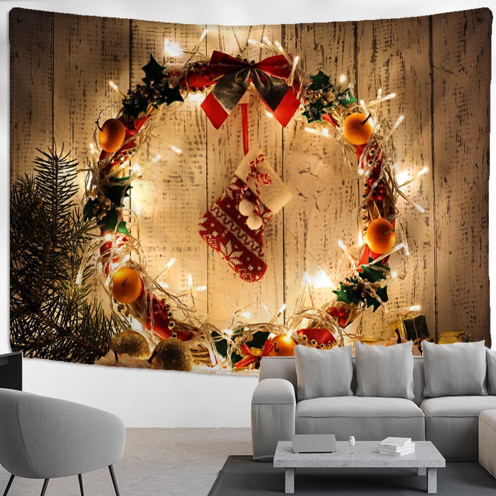 Christmas Cartoon Illustration Tapestry Wall Hanging Cute Kawaii Boho Style Background Cloth Home Decor