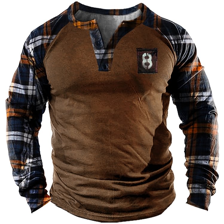 Men's Outdoor Plaid Comfortable Retro Henley Shirt