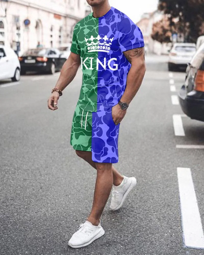 men's stitching printed casual sports suit