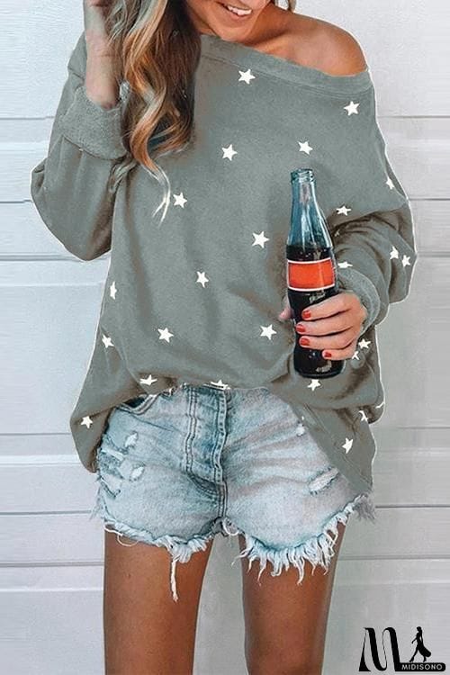 MidiSono - Dew Shoulder Star Loose Hoodie