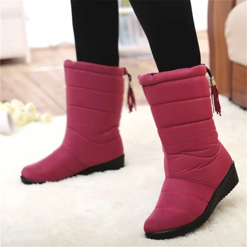 Women Boots Mid-Calf Down Boots High Bota Waterproof Ladies Snow Winter Shoes Woman Plush Insole Bota Feminina 2021