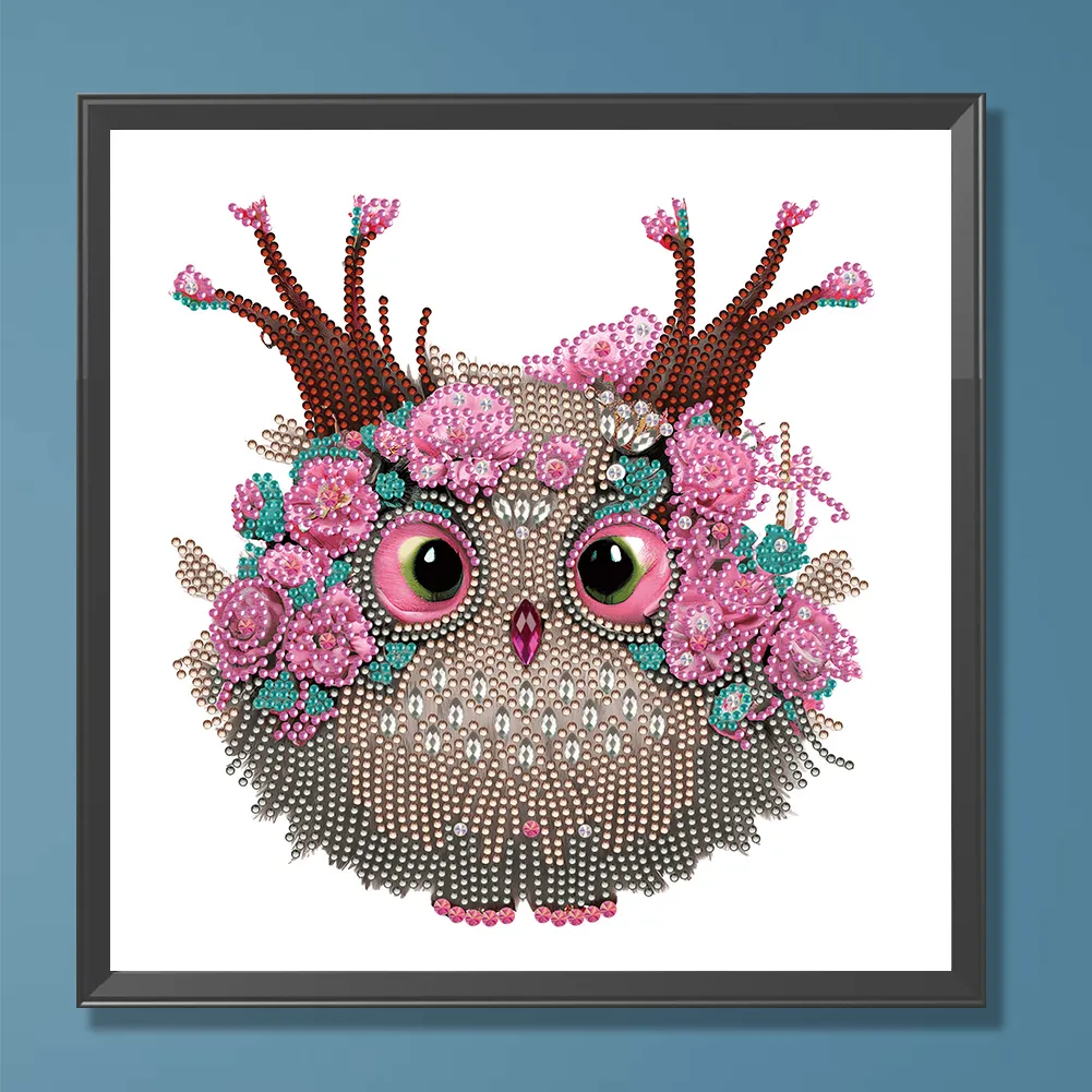 Special Shape Diamond Painting 30*30cm - Owl With Flowers