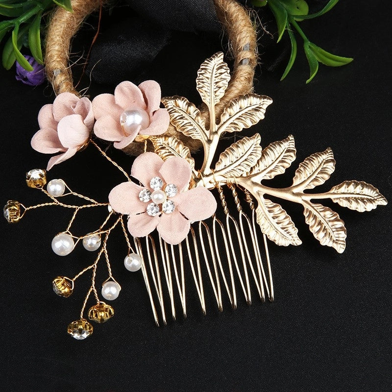 Vintage Golden Leaf Updo Hair Comb Headdress Handmade Bridal Embellished Headdress Flower Comb Hairpin Bridal Accessories