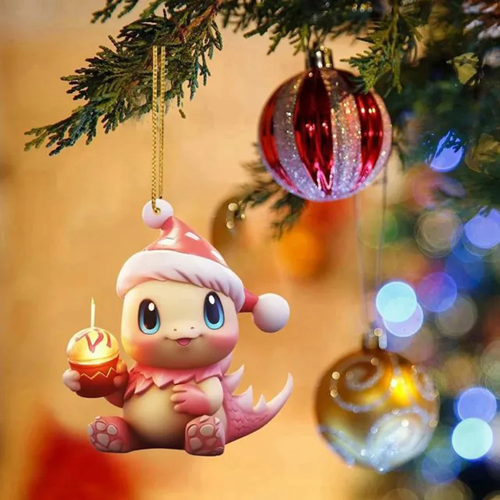 2 PCS Acrylic Pink Dinosaur 2D Flat Xmas Hanging Pendant New Year Birthday Gifts