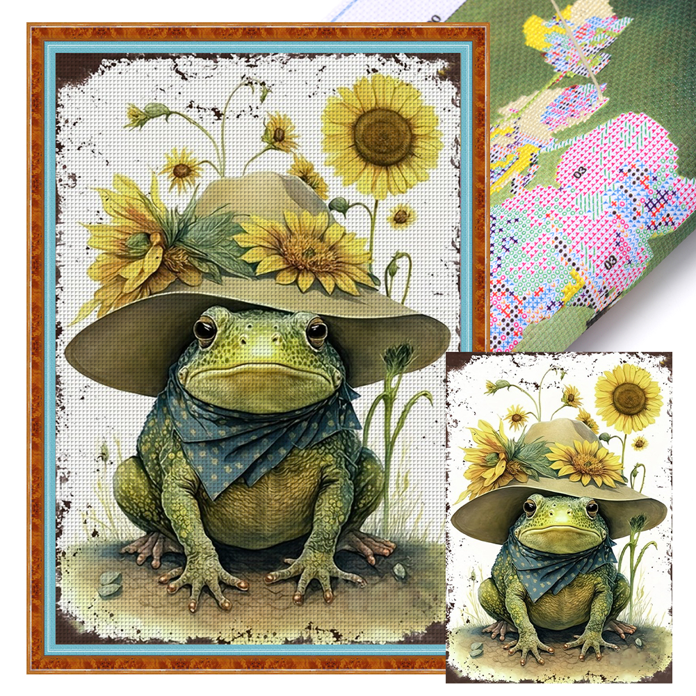 Vintage Poster-Frog Full 11CT Pre-stamped Canvas(40*60cm) Cross Stitch