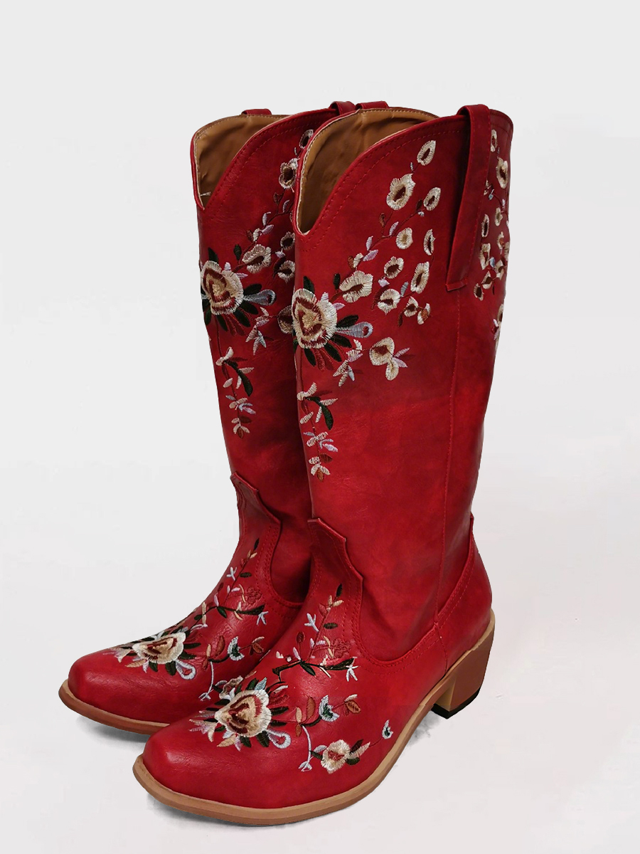 Southwest Floral Stitch Distressed Leather Bootie main image 0