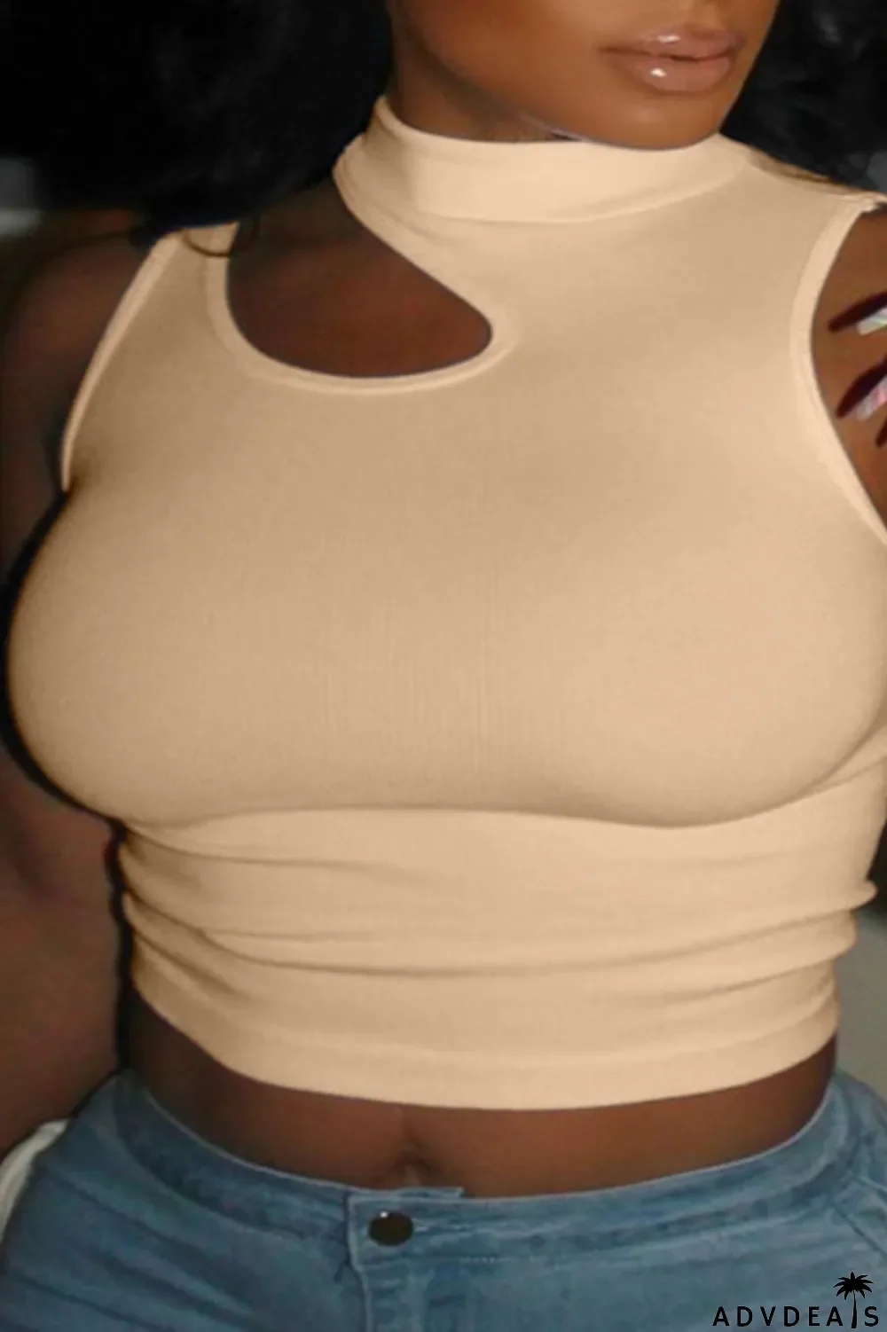 Blue Sexy Solid Patchwork Half A Turtleneck Tops