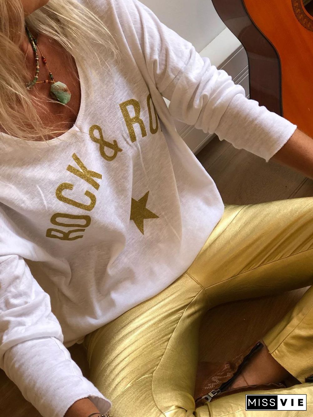 White V Neck Floral-Print Tops