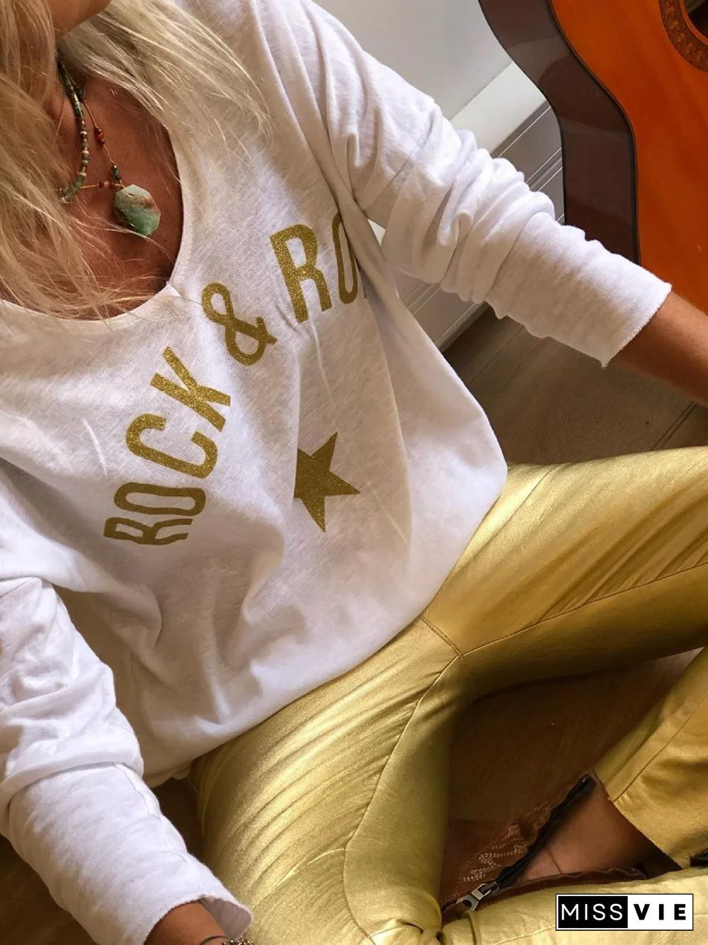 White V Neck Floral-Print Tops