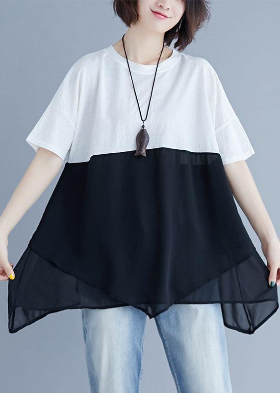 VCSHOES o neck patchwork chiffon shirts women Inspiration white shirt summer