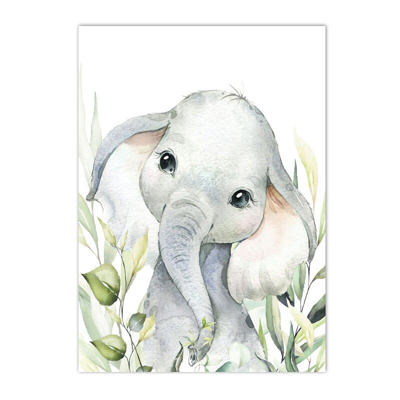 Plant Leaves Custom Name Wall Art Canvas Painting Zebra Elephant Poster Nursery Print Pictures Nordic Posters Kids Room Decor