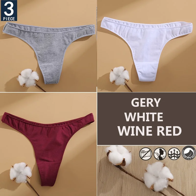 FINETOO 3PCS/Set Cotton Lingerie Women's G-string Underwear 7 Solid Colors Ladies Panties Female Low-Rise Woman's Thong Briefs