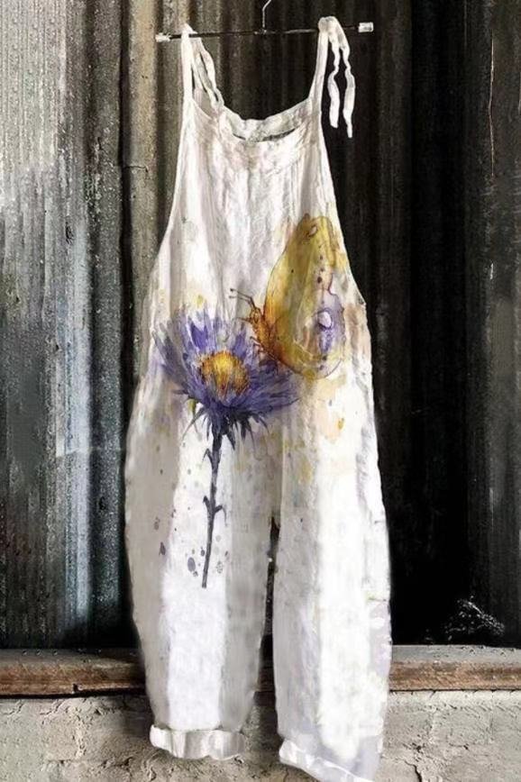 Printed Vintage Wide-Leg Jumpsuit