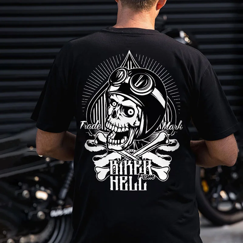 BIKER FROM HELL Helmet Skull Print Men's T-shirt
