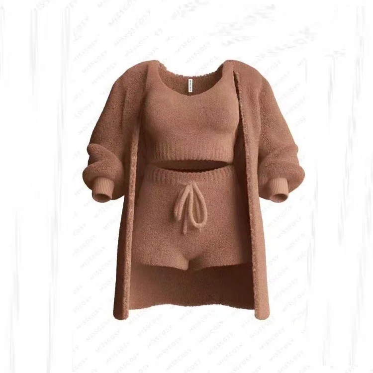 Uveng Uveng 2025 New Knitted Plush Long-Sleeved Coat Vest Shorts Four-Piece Set + Three-Piece Set