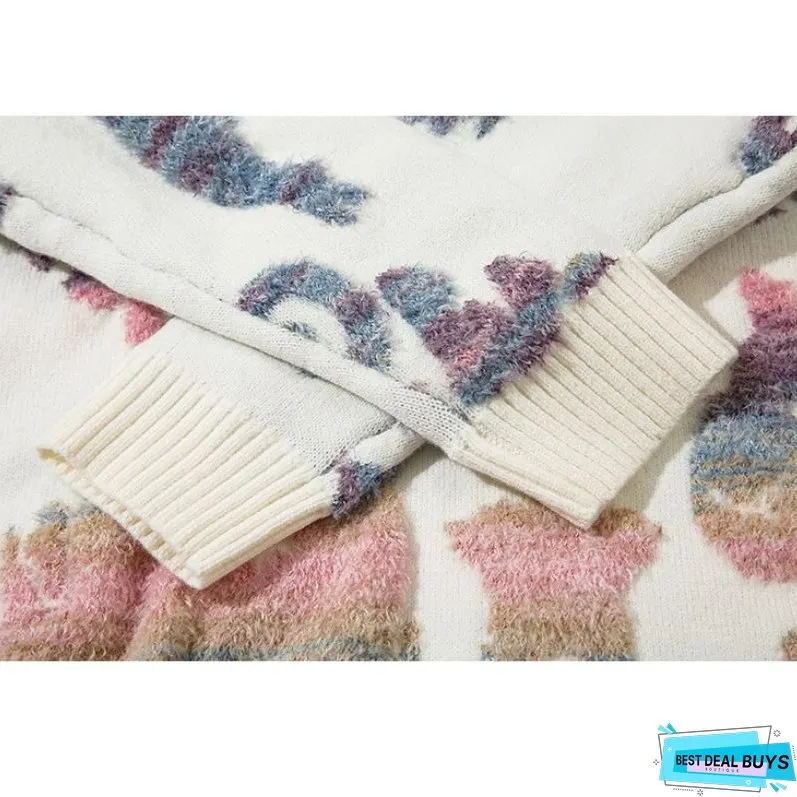 Colorful Dinosaur Jacquard Pullover