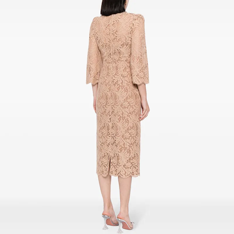 Nigikala Nigikala Spring And Summer New Star Fashion Nails Studded Long Sleeves Of Water-Soluble Lace Dress