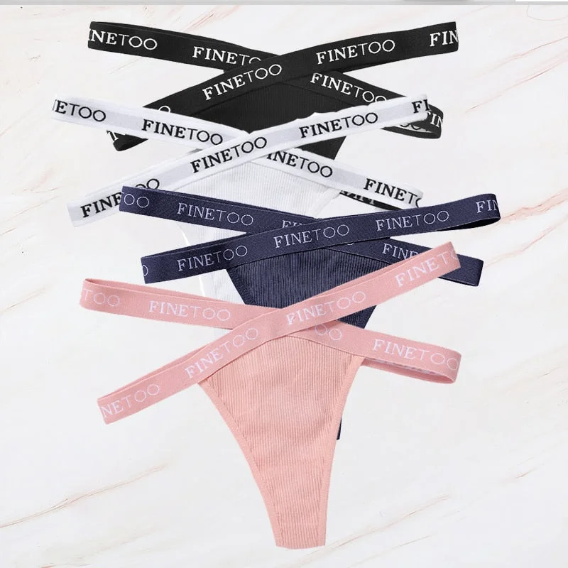 FINETOO 4PCS/Set M-XL G-string Women's Cotton Cross Strap Panties Letter Waisted Underwear Femme Thongs Sexy Hollow Out Lingerie