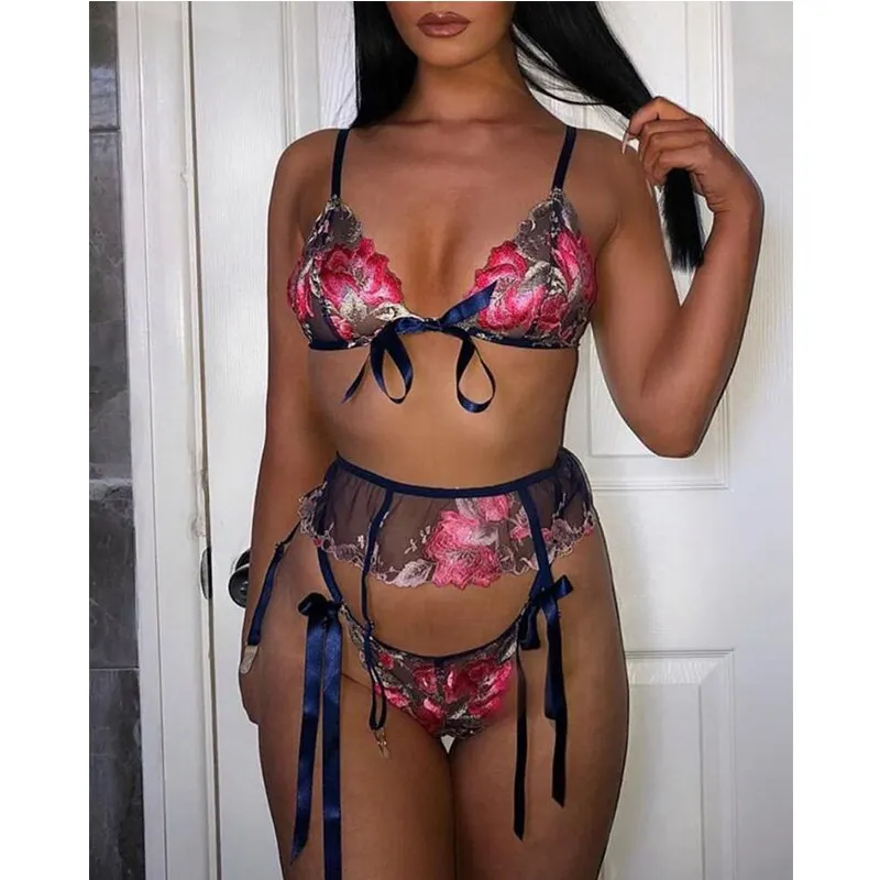Billionm Porno Women Sexy Lingerie Embroidery Lace Bralette Bra Set Underwear Backless See-through Nightwear Exotic Apparel
