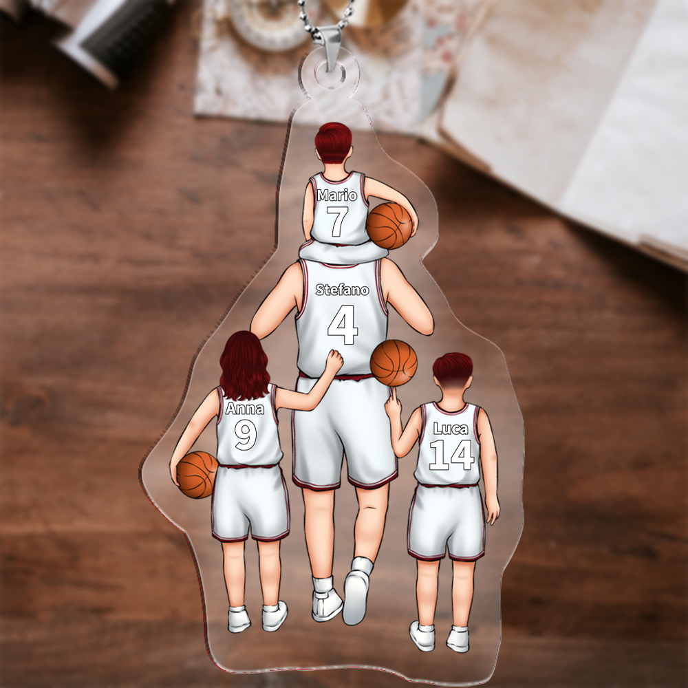 Portachiavi/Pendente acrilico da pallacanestro con immagine e nomi personalizzati