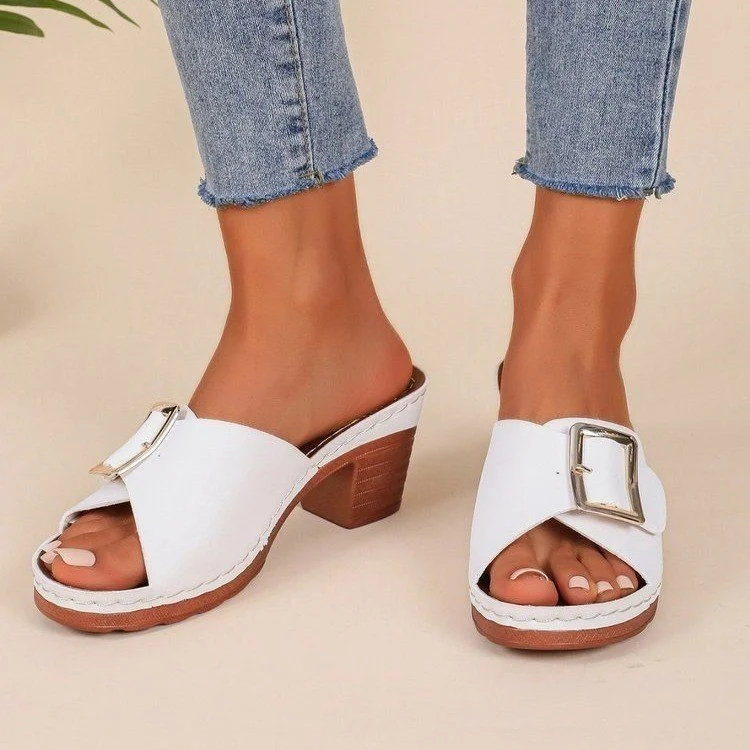 Breakj Breakj Coarse-Heeled Slippers Women's New TEUM Explosive Belt Buckle Light Sandals Women In The Summer Of 2025